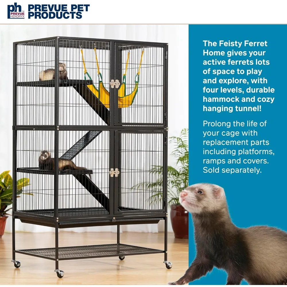 Feisty Ferret Habitat Bundle with Black Hammertone Stand, Hammock, and Suede Tunnel