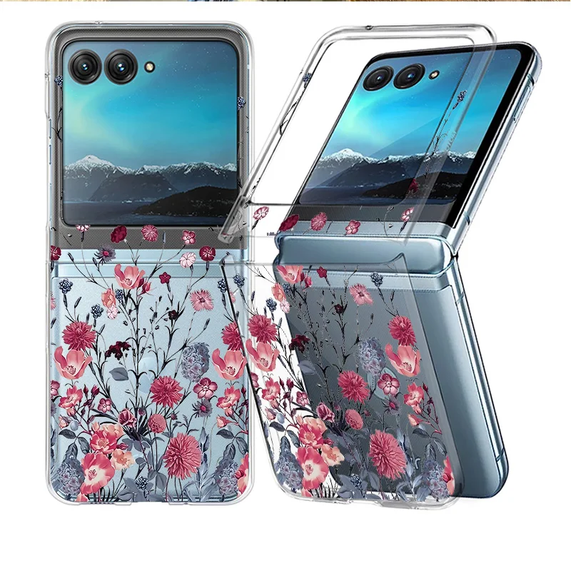 Floral Clear Shockproof Folding Phone Case - Transparent Hard Back Cover