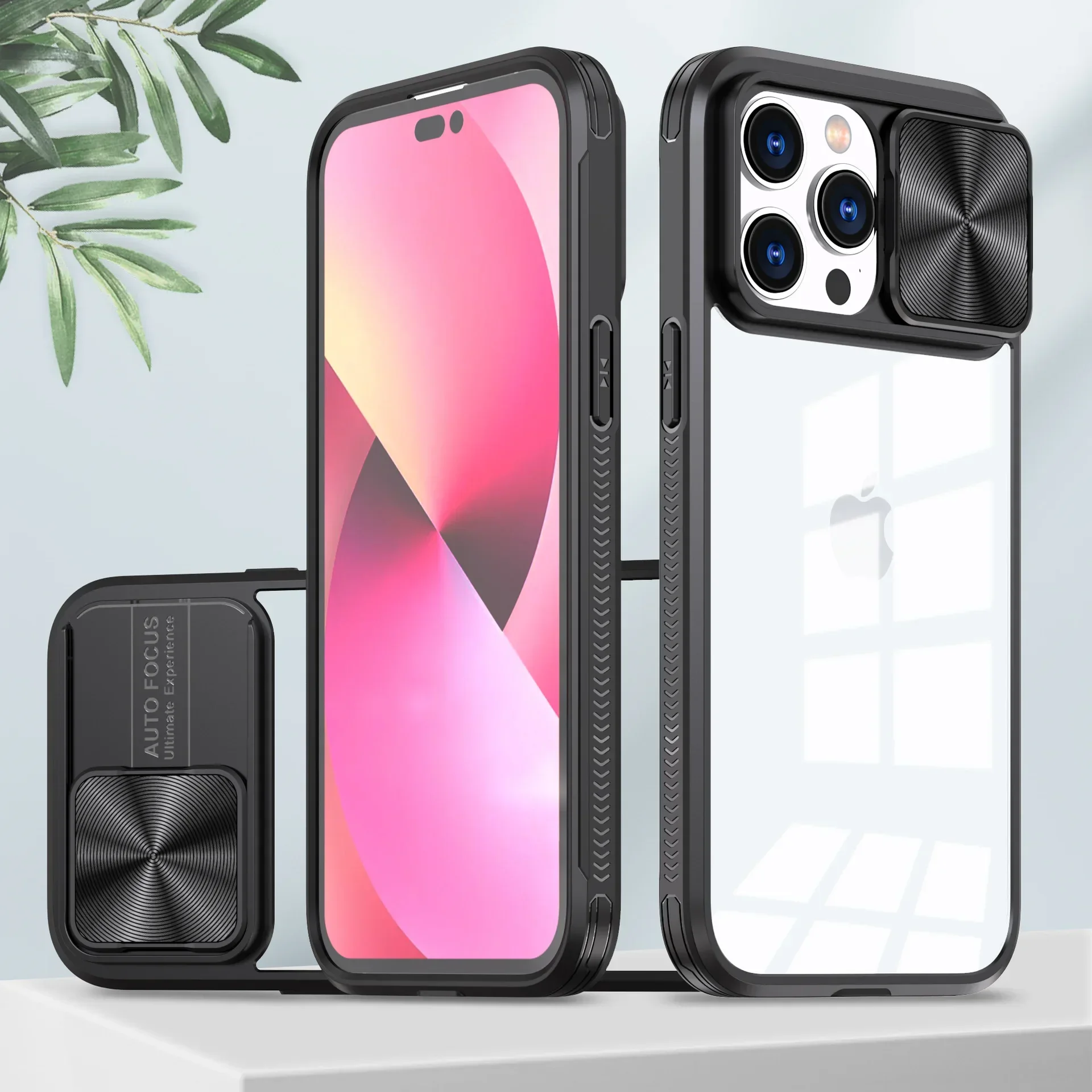 Luxury Slide Camera Cover Lens Protection Clear Case For iPhone