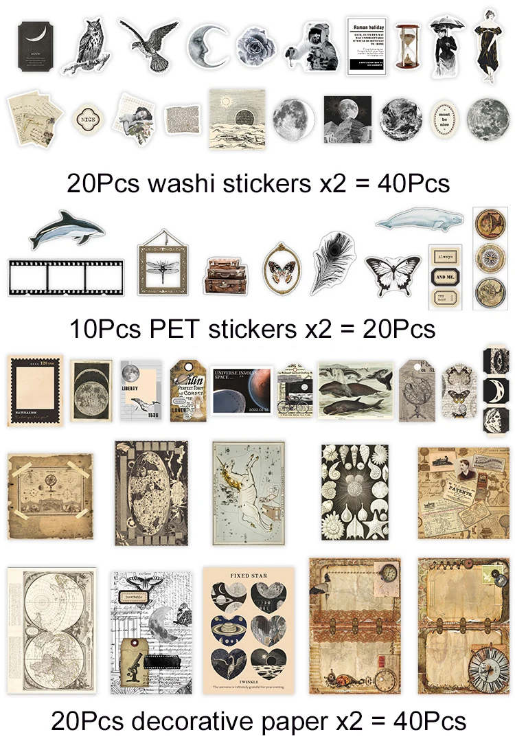 Vintage Scrapbooking Stickers 100Pcs/Set DIY Journaling Scrapbook Adhesive Washi Paper Stickers Set Antique Retro Natural