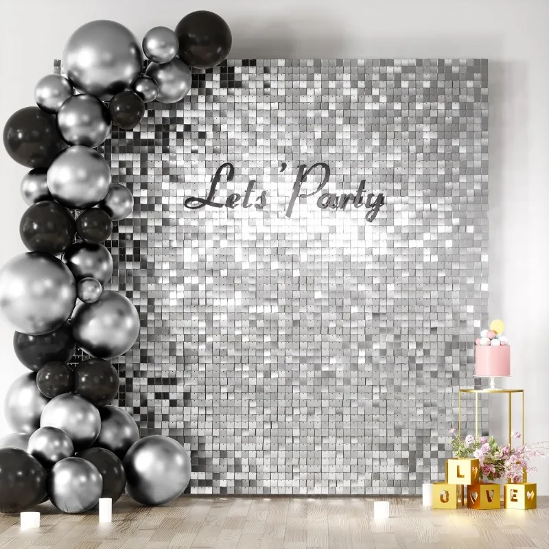 24 Panneaux Muraux Argentés Pailletés – Carrés 12x12 Pouces, Fond Scintillant