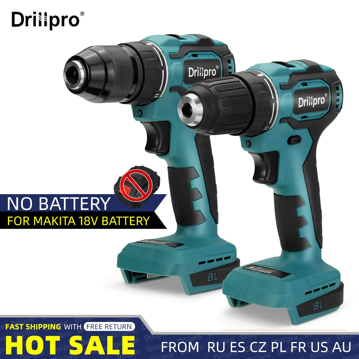 Drillpro 3-in-1 bürstenloser elektrischer Bohrschrauber, 21 + 1 Drehmoment, Akku-Schraubendreher, Elektrowerkzeug, 10 mm, 13 mm, für Makita 18 V Akku