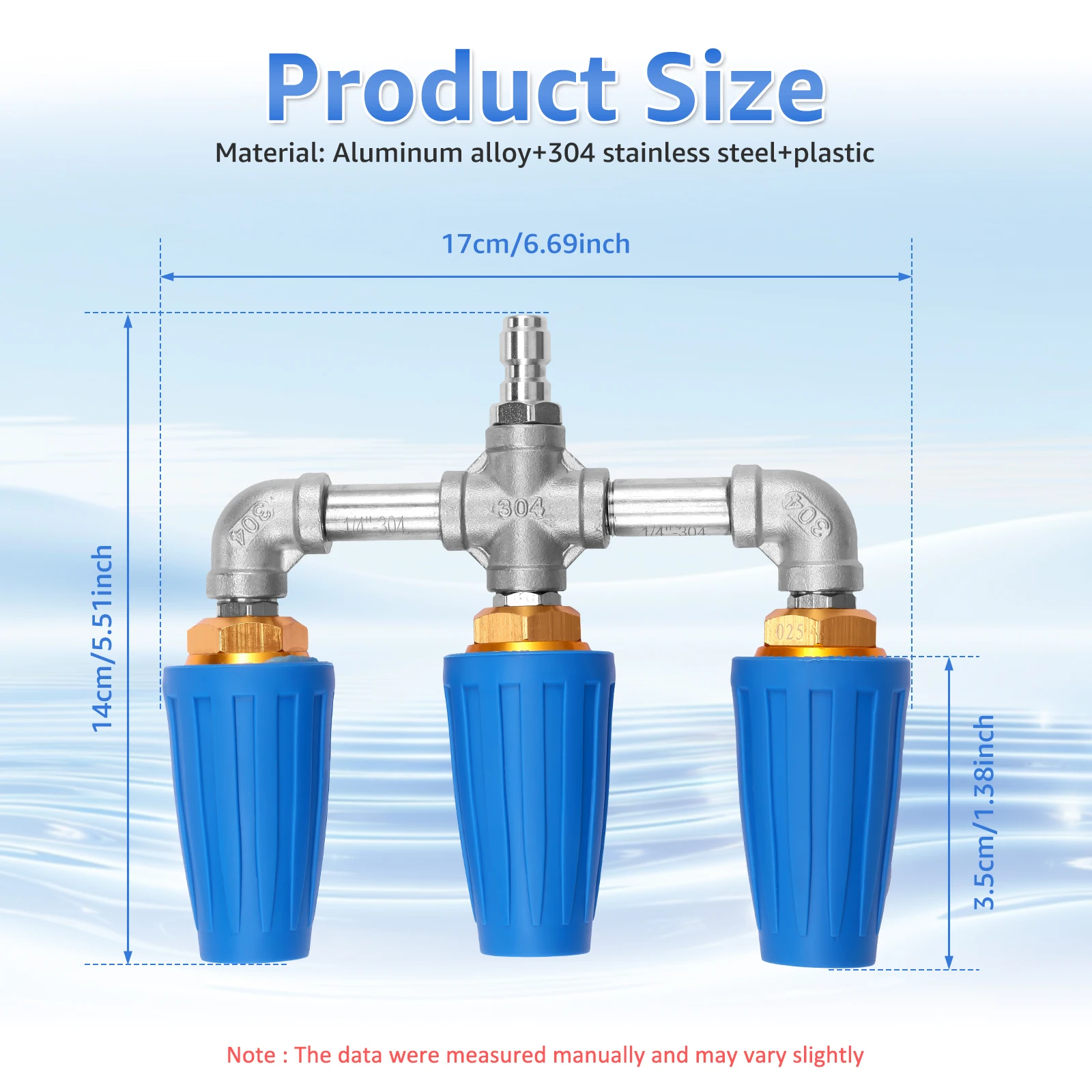 Pressure Washer Triple Turbine Nozzle  360° Rotating Turbo Nozzle Sprayer 4000 PSI With 1/4" Quick Connector 3