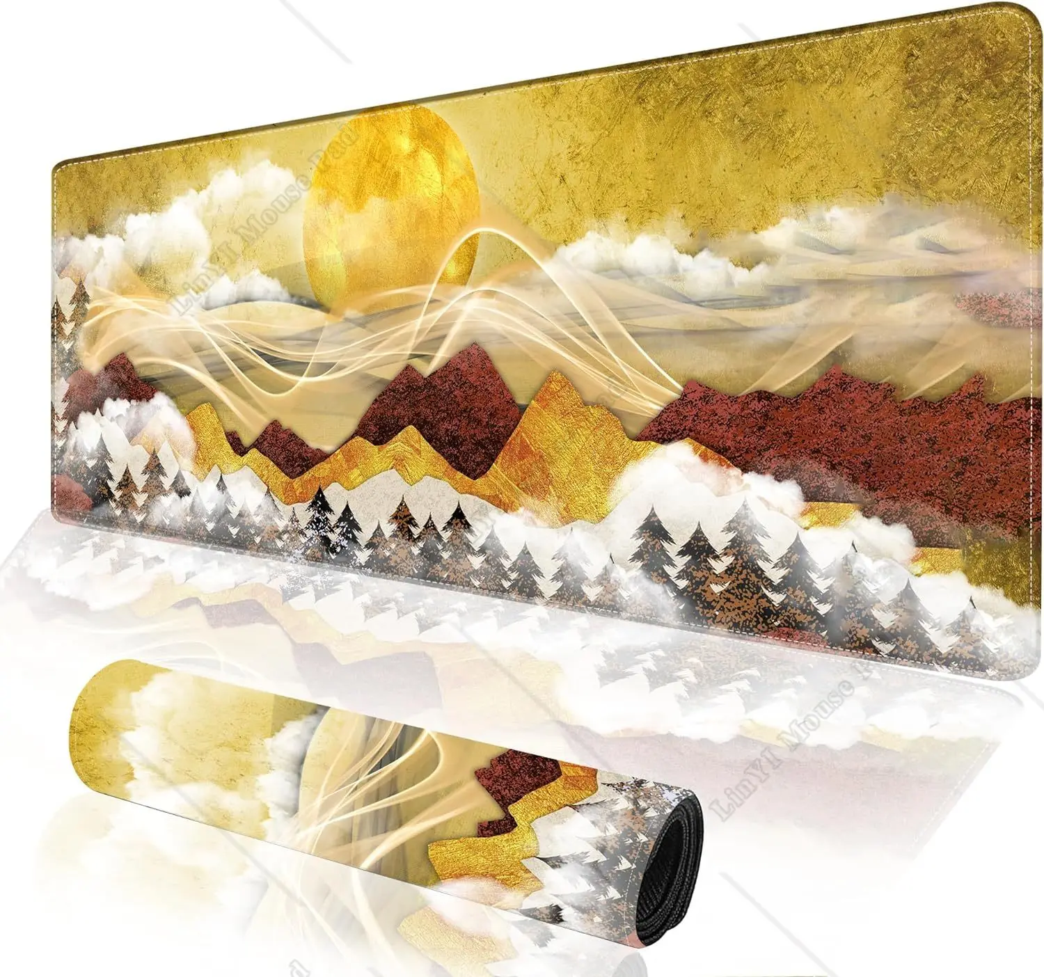 

Golden Sun Mountain Groovy Forest Large Gaming Mouse Pad with Seamed Edges Non-Slip Rubber Base for Office Work 31.5 x 11.8 Inch