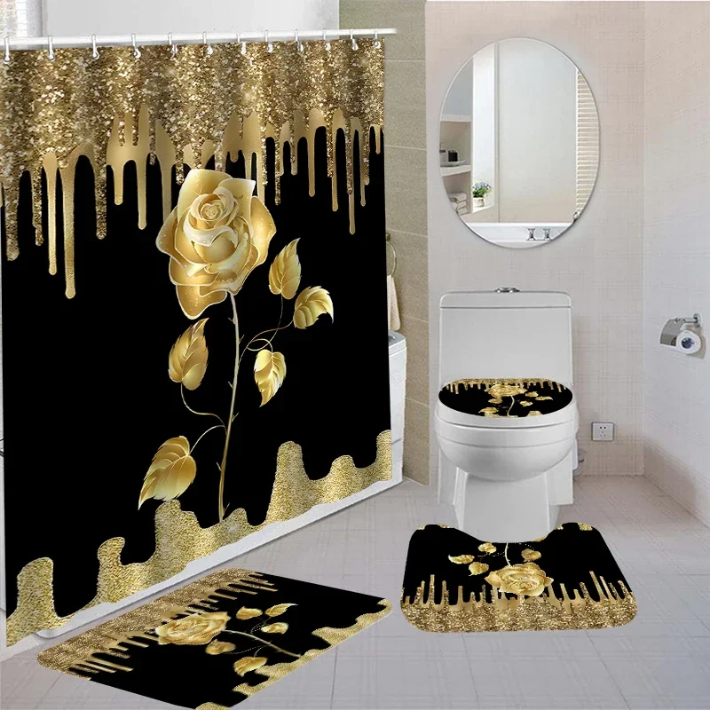 Waterproof Shower Curtain Set with 12 Hooks Toilet Covers Seat Bath Mats for Bathroom non-slip Rug carpet Curtain for Windows shower curtains