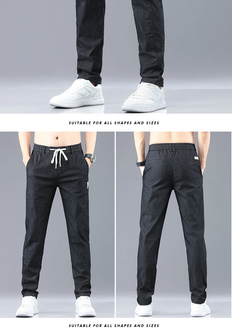 Jantour Brand 2022 New Summer Thin Men's Casual Pants Solid Color Slim Elastic Waist Cotton Classic Jogging Trousers Male 28-38 casual sweatpants