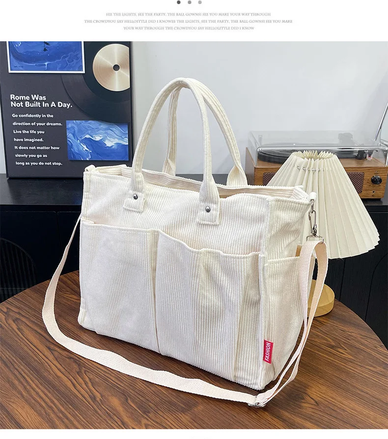 Warme Cord-Tragetasche, Geräumige Handtasche Einkaufstasche, Stilvolle & Praktische Schultertasche, Lässige Minimalistische Einzel-Umhängetasche – Detail 13