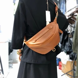 Genuine Leather Chest Shoulder Bag Woman Man Cool Crossbody Packs High Quality Cow Skin General Saddle Shoulder Bags for Travel