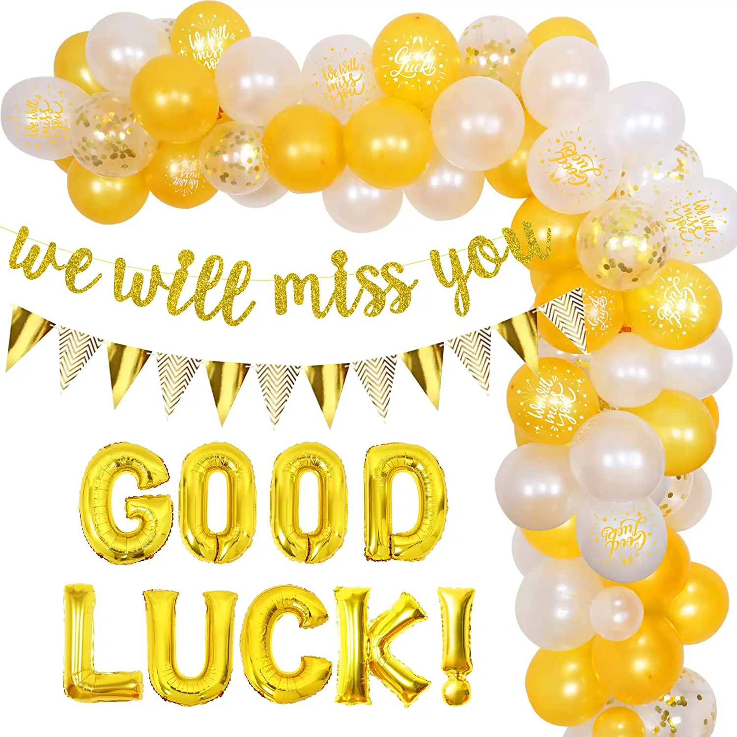 

Cheereveal We Will Miss You Party Decorations Gold Good Luck Balloons Banner for Farewell Retirement Party Decoration Supplies