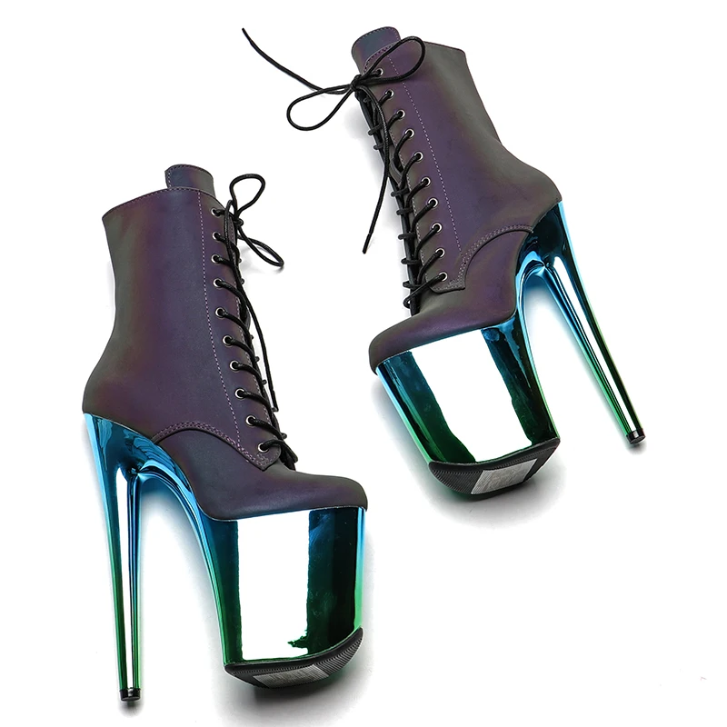 Leecabe 20CM/8inches  Reflective material PU upper  High Heel platform Boots  Pole Dance boots