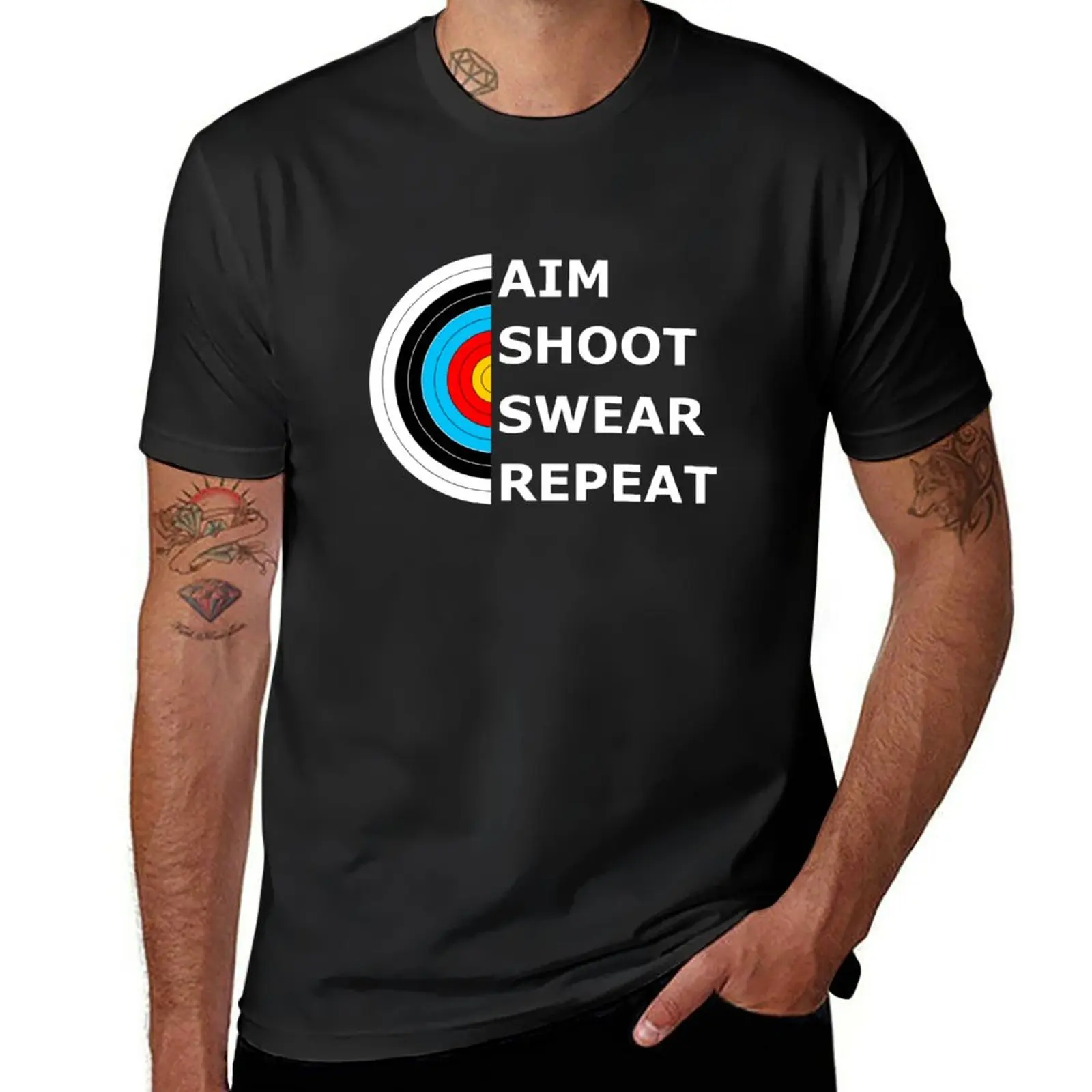 

New Aim Shoot Swear Repeat - Archery Target T-Shirt graphic t shirt Short sleeve tshirts for men