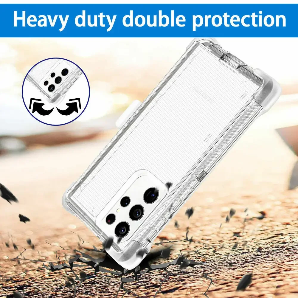 Shockproof Defender Hard Heavy Duty Clear Case with Belt Clip Holster and Screen Protector