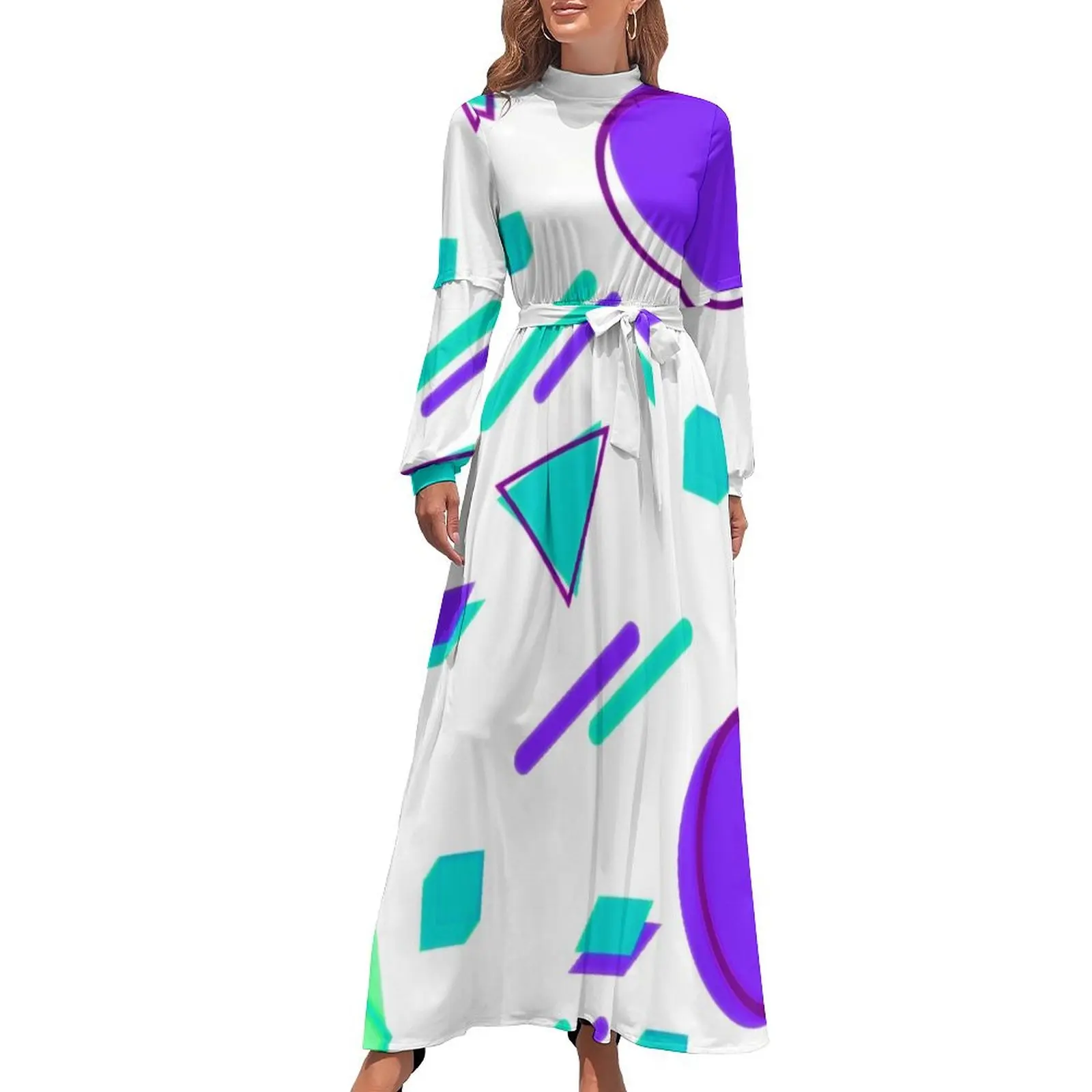 thumbnail image 1 of Vestido largo geométrico estilo Memphis vestidos de verano ropa ropa de mujer vestido de noche, 1 of 5