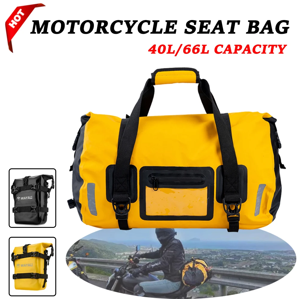 

Motorcycle Seat Bag 40L 66L Waterproof Tail Bag Travel Outdoor Dry Luggage Roll Pack Bag Universal Motorbike Luggage Backpack