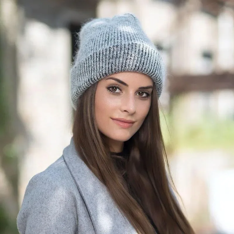 

2023 Fashionable and Simple Girl Rabbit Hair Knitted Women's Hat Winter Skullies Beanie Warm Wool Hat Gorros Women's Hat