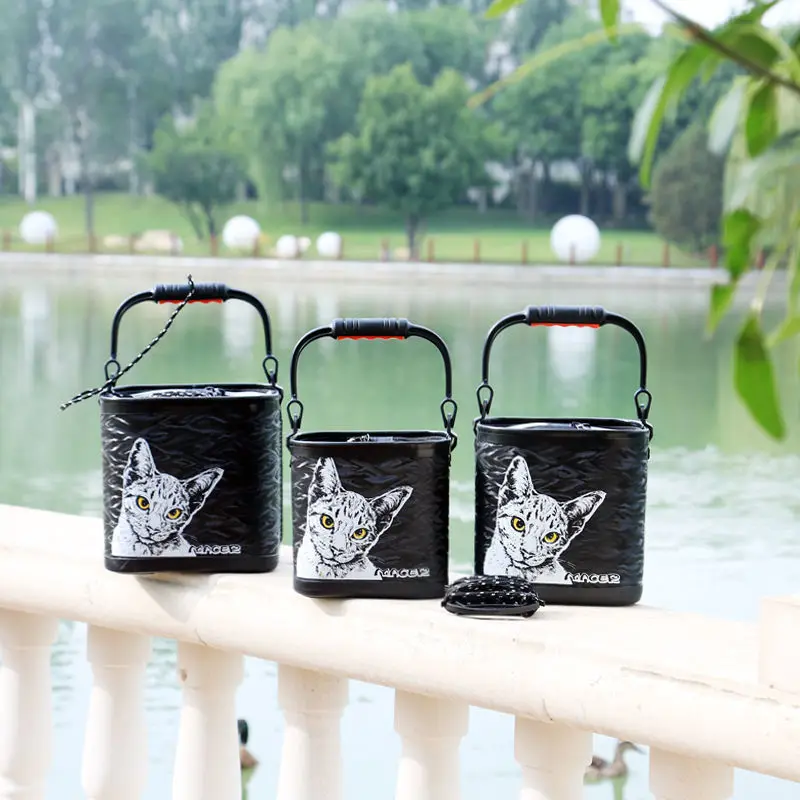 Fishing bucket thickened folding rope small portable EVA hard bottom wear-resistant live fish fishing gear folding bucket