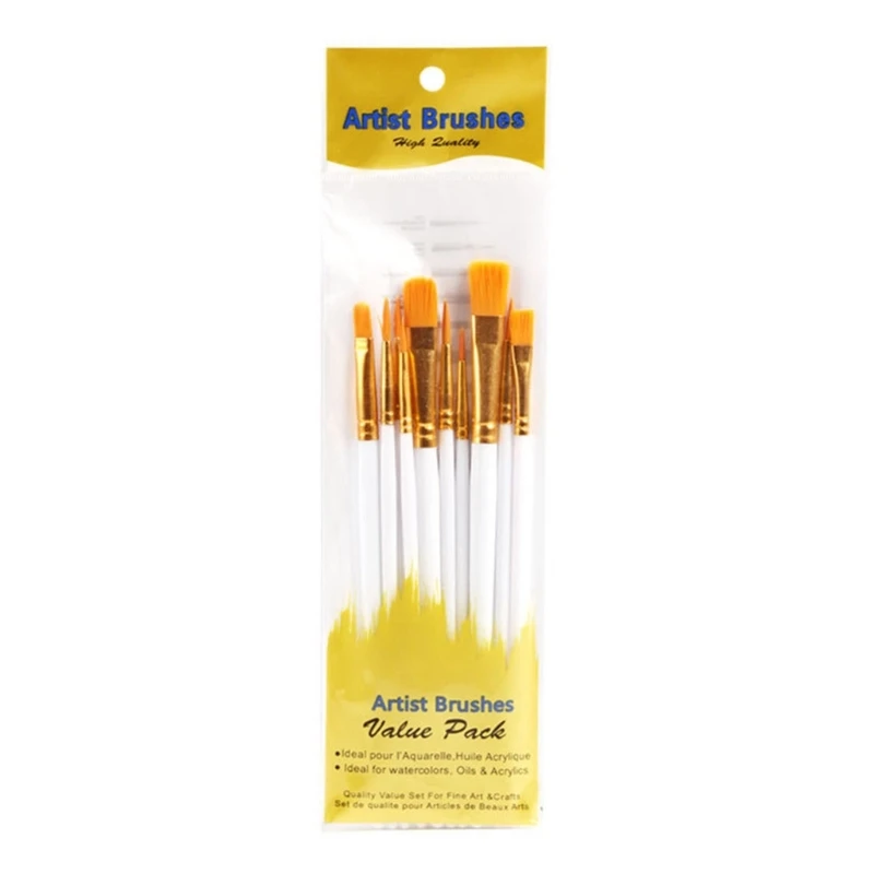 

10 Sizes Paint Brush Set Nylon Hair Brushes for Multi Purpose Oil Watercolor Painting Artist Professional Kits