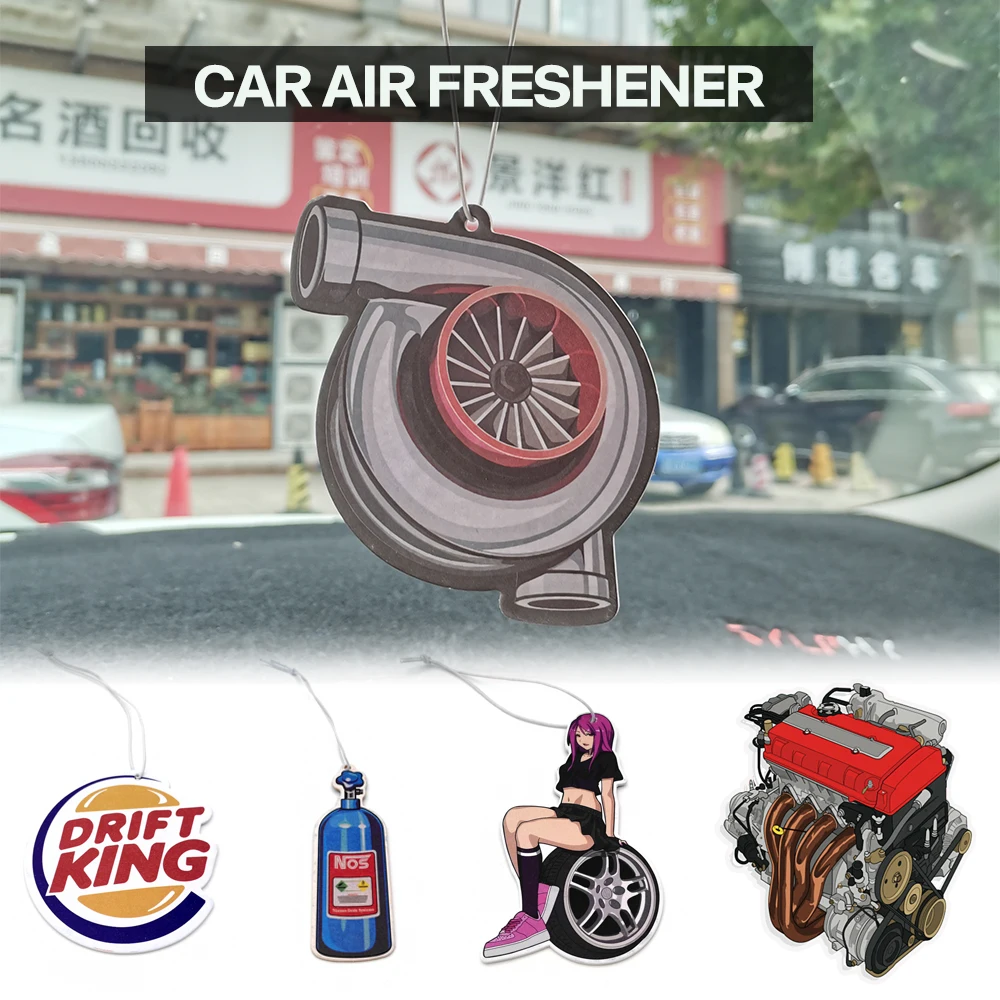 

High Quality Car Air Freshener Hanging Auto Rearview Mirror Perfume JDM Racing Style Turbo Brake Disc Shock Absorber Solid Paper