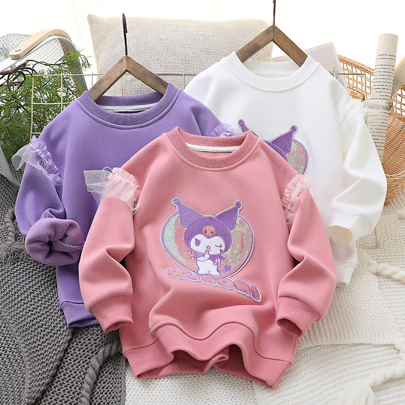 

Sanrio Kawaii Kuromi Anime Autumn Winter Fleecing Children Hoodie Cute Cartoon Leisure Warm Long-Sleeved Top Gifts for Girls