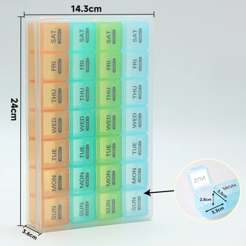 4-Week Moisture-Resistant Pill Organizer with Dust-Proof Box