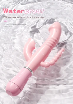 3 in 1 G-Spot Rabbit Clitoris Anal Beads Dildo Vibrator Adult Sex Toys Clitoral Vagina Stimulator Tongue Licking Toy for Women 2