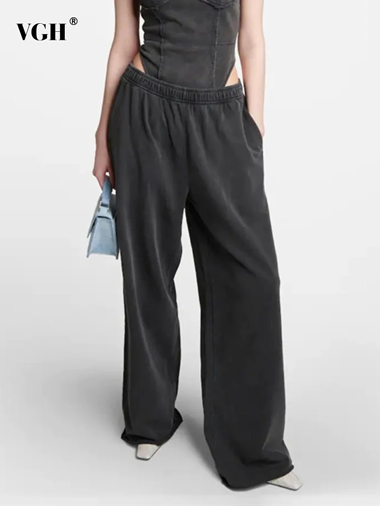 

VGH Loose Folds Wide Leg Pants For Women High Waist Spliced Pockets Solid Casual Trousers Female Summer 2023 Fashion Clothing