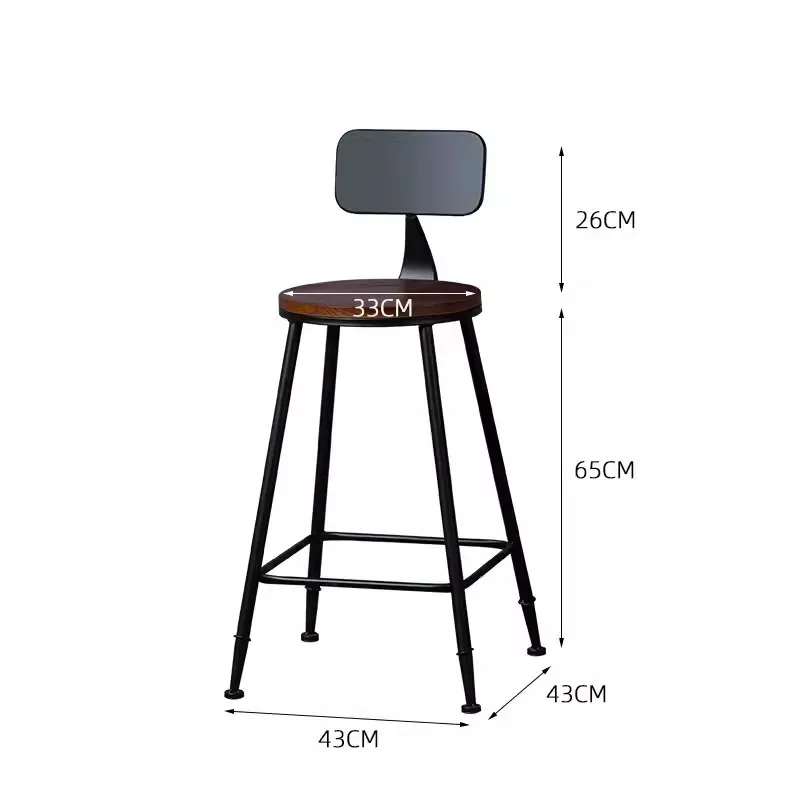American Style Iron Bar Chair Coffee Shop Milk Tea Shop High Chairs Retro Backrest Seat Solid Wood Sitting Face Counter Stool