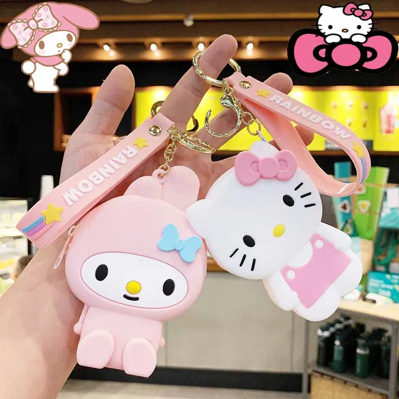 

Anime Hello Kittys My Melody Y2K Bag Pendant Kawaii Doraemon Stitch Key Chain Cartoon Student Coin Purse Car Ring Toy Kids Gifts