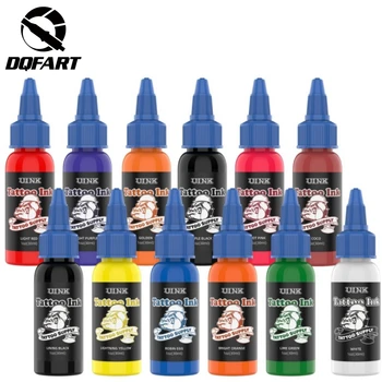 DQFART UINK Set di 12 Inchiostri per Tatuaggi da 30ml, Sicuri, di Alta Qualità, Lunga Durata, per Artisti Professionisti, Body Art, Design Creativi, per Principianti