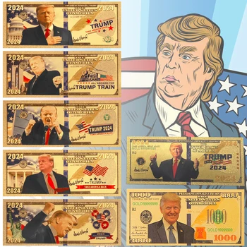 2024 트럼프 24K 골드 지폐, 골드 메이크 아메리카 그레이트 카드, 팬 컬렉션 및 선물용 봉투 포함, 7 개/로트