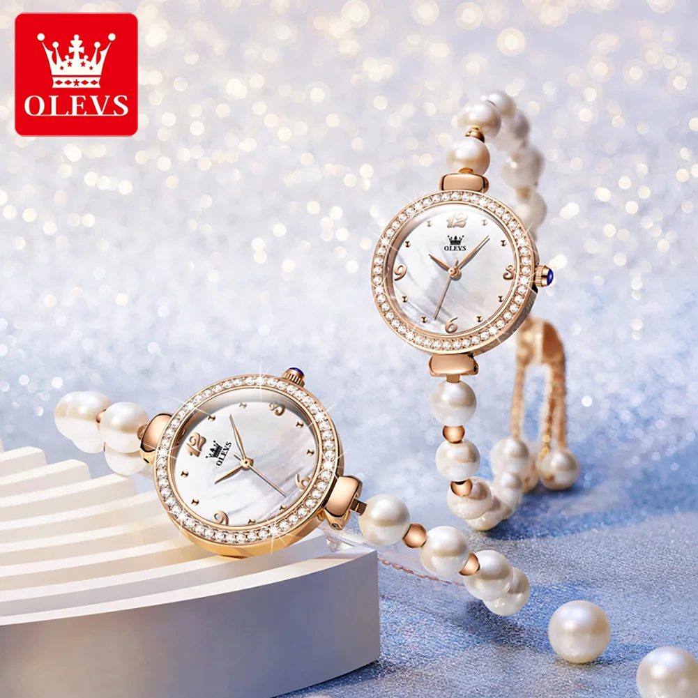 OLEVS Top Brand Luxury Pearl Bracelet Jewelry Quartz Watch for Women Waterproof Fashion Diamond Womens Watches Montre Femme