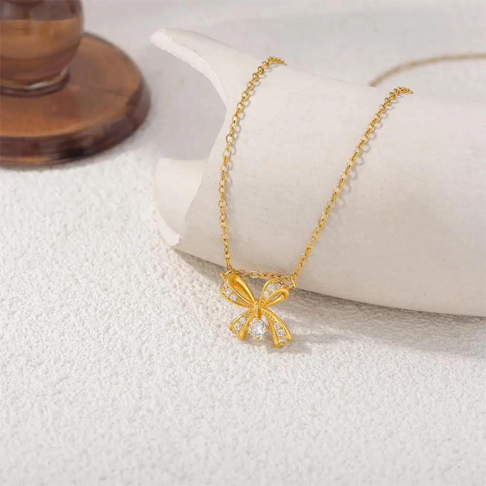 Delicate Butterfly Bowknot Pendant Necklace for Women 18K Gold Plated Waterproof  CZ Zircon Bow Knot Choker Fashion Jewelry 2025