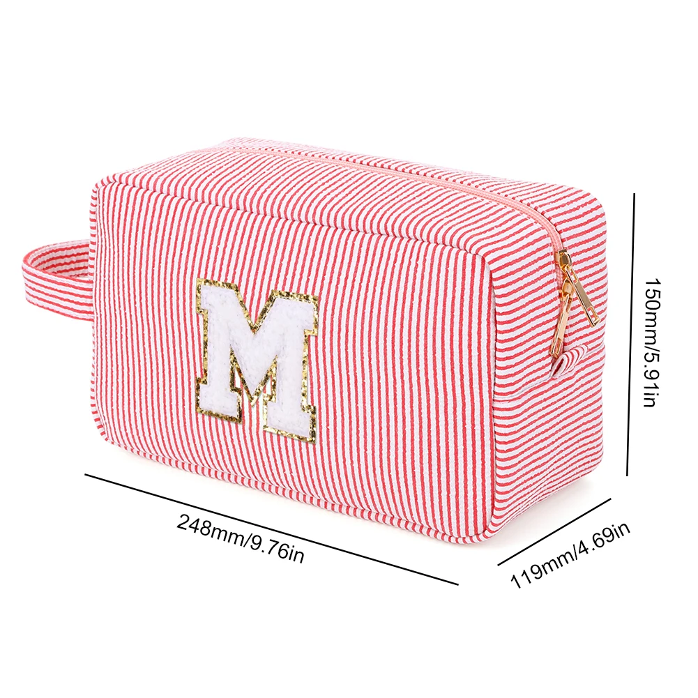 Small Initial Makeup Bag Cosmetic Toiletry Pouch With Chenille