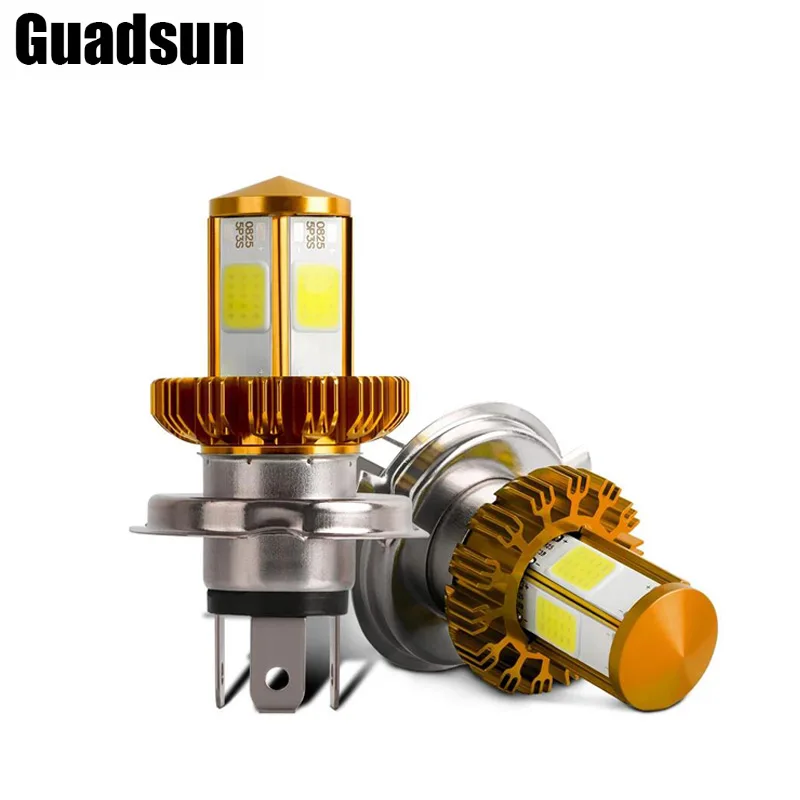 Guadsun 1Pc Motorcycle Led H4 Ba20D H6 Cob Moto Hi Lo Beam 6000K 60W 12V 1200Lm White Spotlight Super Bright Headlight Bulb Lamp