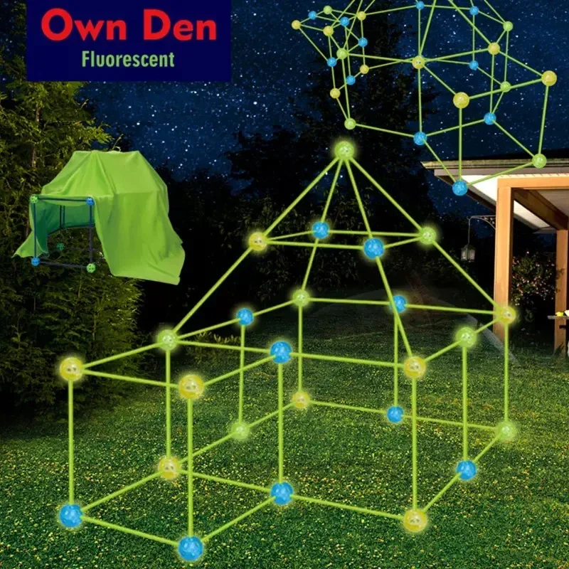 Children's 3D Glow Construction Toy Fort Building Kit Play Tent Fortress Child Game Tents Fort Build Indoor/Outdoor Toys Gift 2