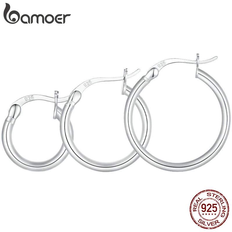 BAMOER cerchi classici leggeri in argento Sterling 925, orecchini a cerchio ipoallergenici placcati in platino da 14mm - 24mm per donna BAMOER cerchi classici leggeri in argento Sterling 925, orecchini a cerchio ipoallergenici placcati in platino da 14mm - 24mm per donna