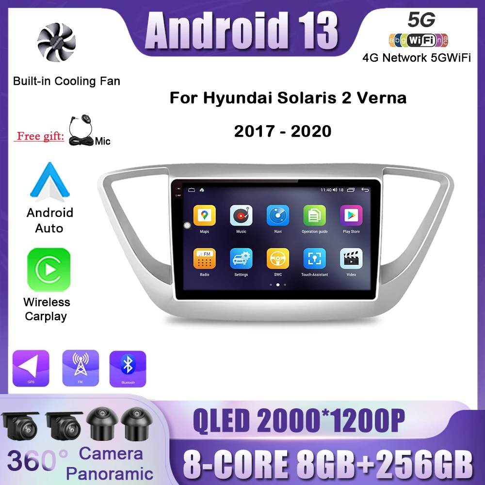 

for Hyundai Solaris 2 Verna 2017 - 2020 Wireless CarPlay Auto Radio Android 13 WIFI 4G Car Multimedia Navigatio GPS 9" NO 2din