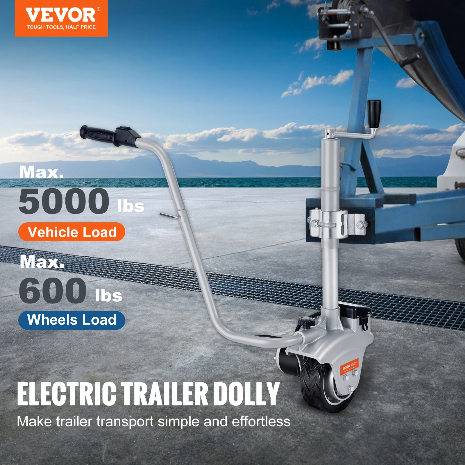 VEVOR 12V Motorized Electric Trailer Mover Dolly 5000lbs Towing Capacity Adjustable Clamp Jockey Wheel for Moving Caravan Boat