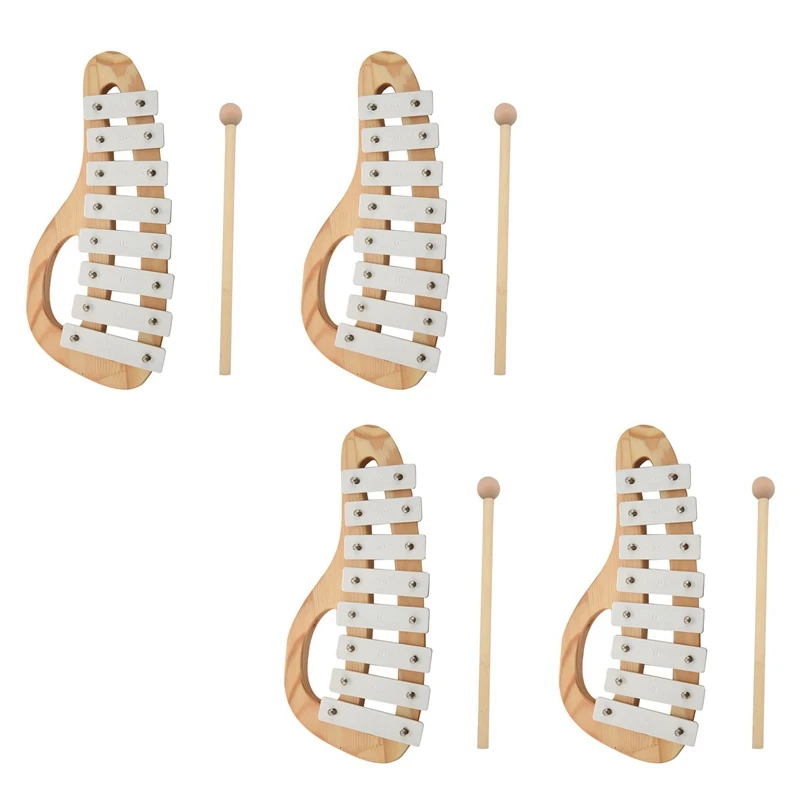 

4X Hand Knock Xylophone Glockenspiel With Mallets 8 Tones Aluminum Sheet Wooden Musical Instrument Preschool Toy