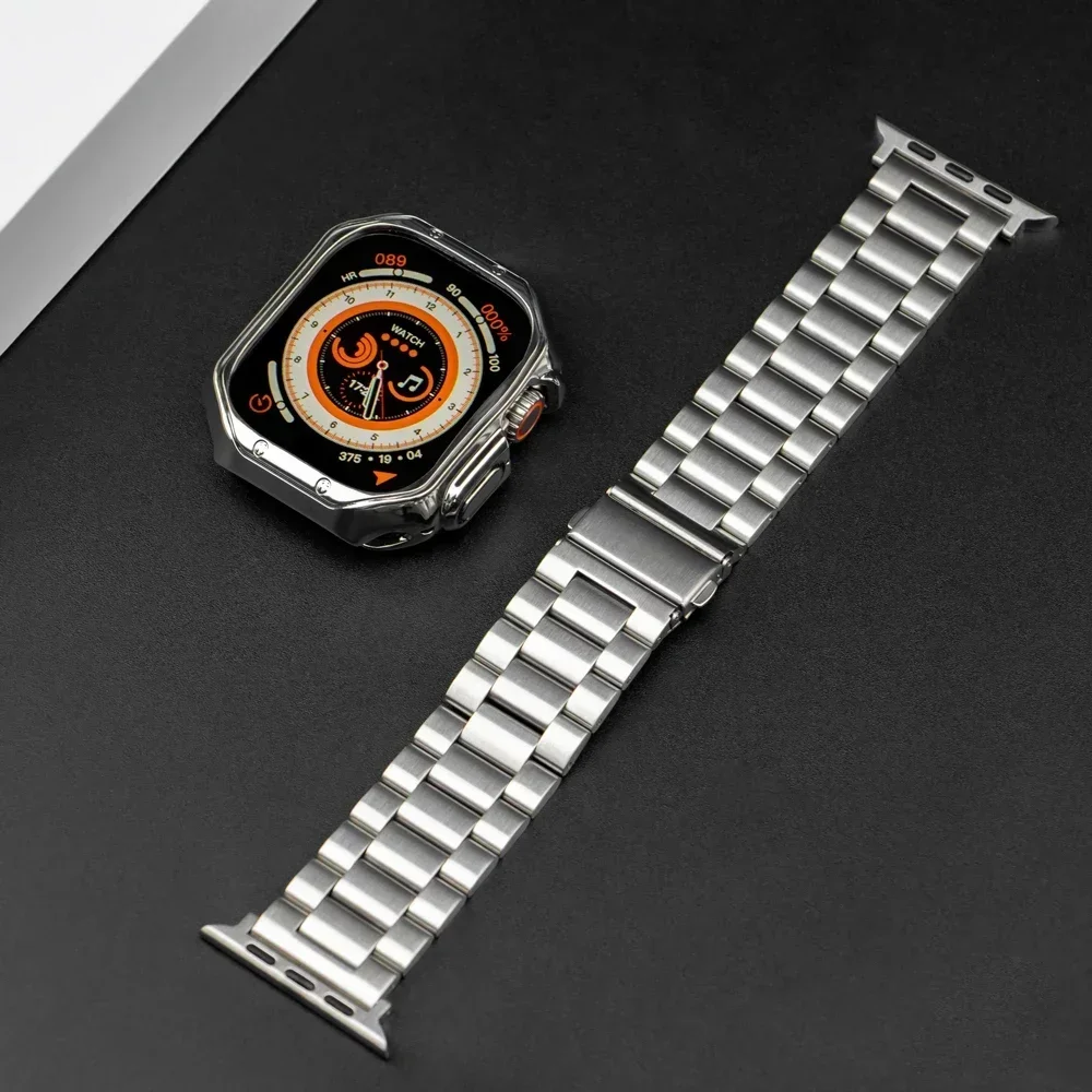 Sleek Stainless Steel Apple Watch Band with TPU Protective Case