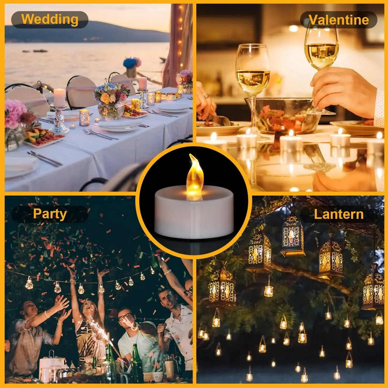 Warm Yellow Flameless LED Tea Light Candles Battery Operated 200+Hours For Votive Aniversary Wedding Decoration 12 Pack flameless candles