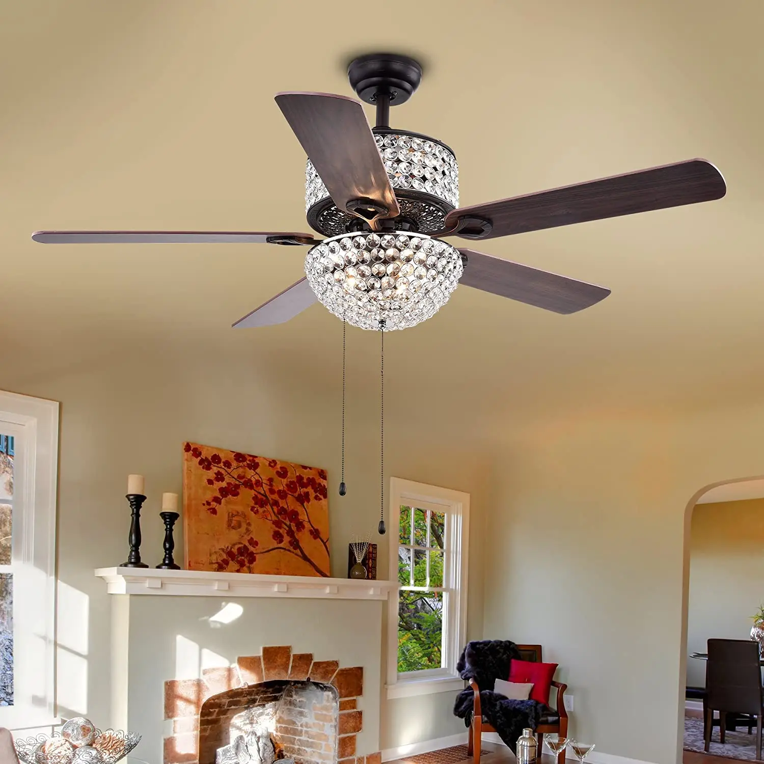 American crystal ceiling fan lamp Living room bedroom remote control fan Light LED restaurant ceiling lamp fixtures
