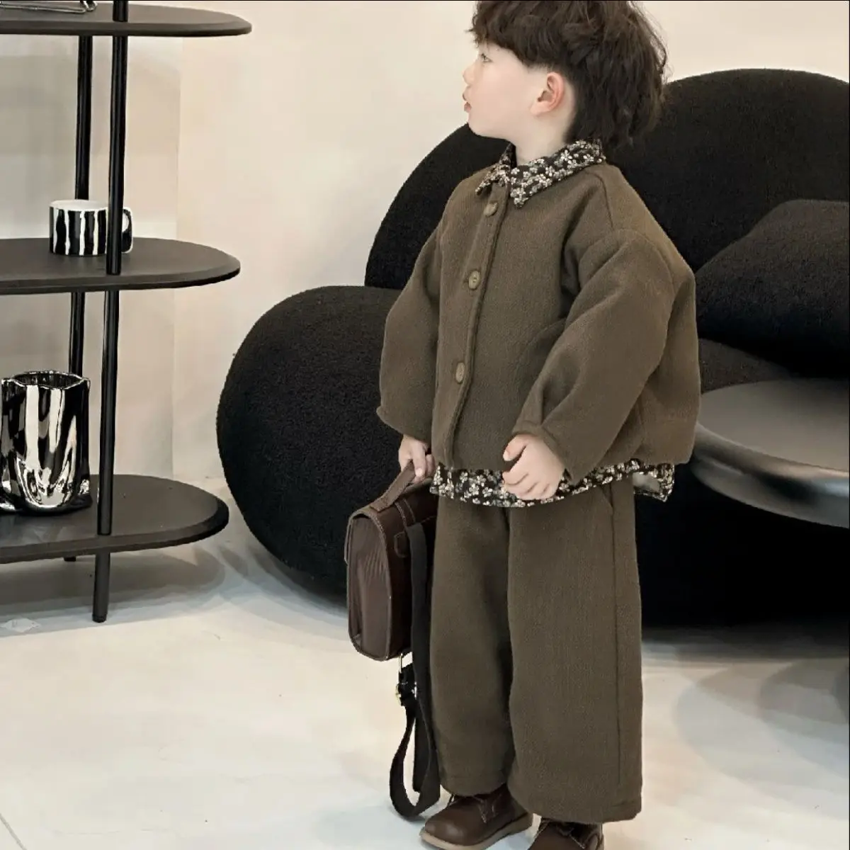 

Autumn Winter 2024 New Childrens British Style Casual Fashion Coat Trousers Korean Style Simple Classic Boys Girls