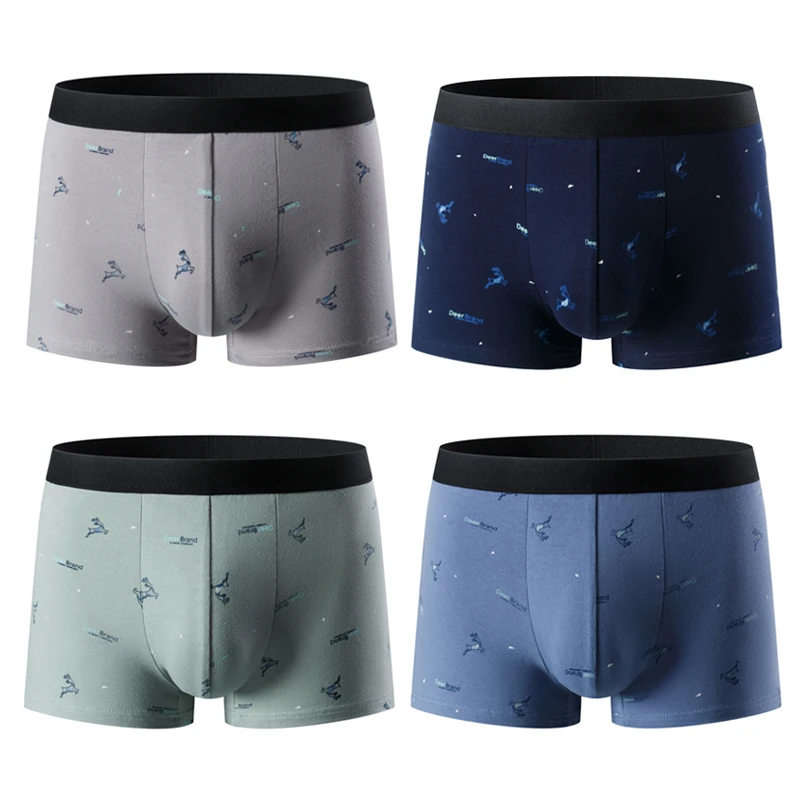 4-piece men's fashion printed boyshort comfortable plus size 5XL6XL juvenile underwear beach shorts elastic waist underwear 3