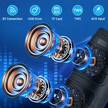 3000W Bluetooth Speaker Dual 4 inch Speaker Stereo Outdoor Portable Subwoofer 5.0 Wireless Speaker Led light Rechargeable 3