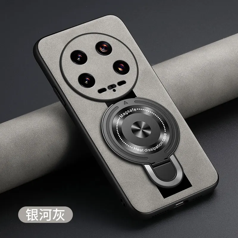 Luxury Magnetic Ring Holder Shockproof Case with Plexiglass and Sheepskin Leather Finish