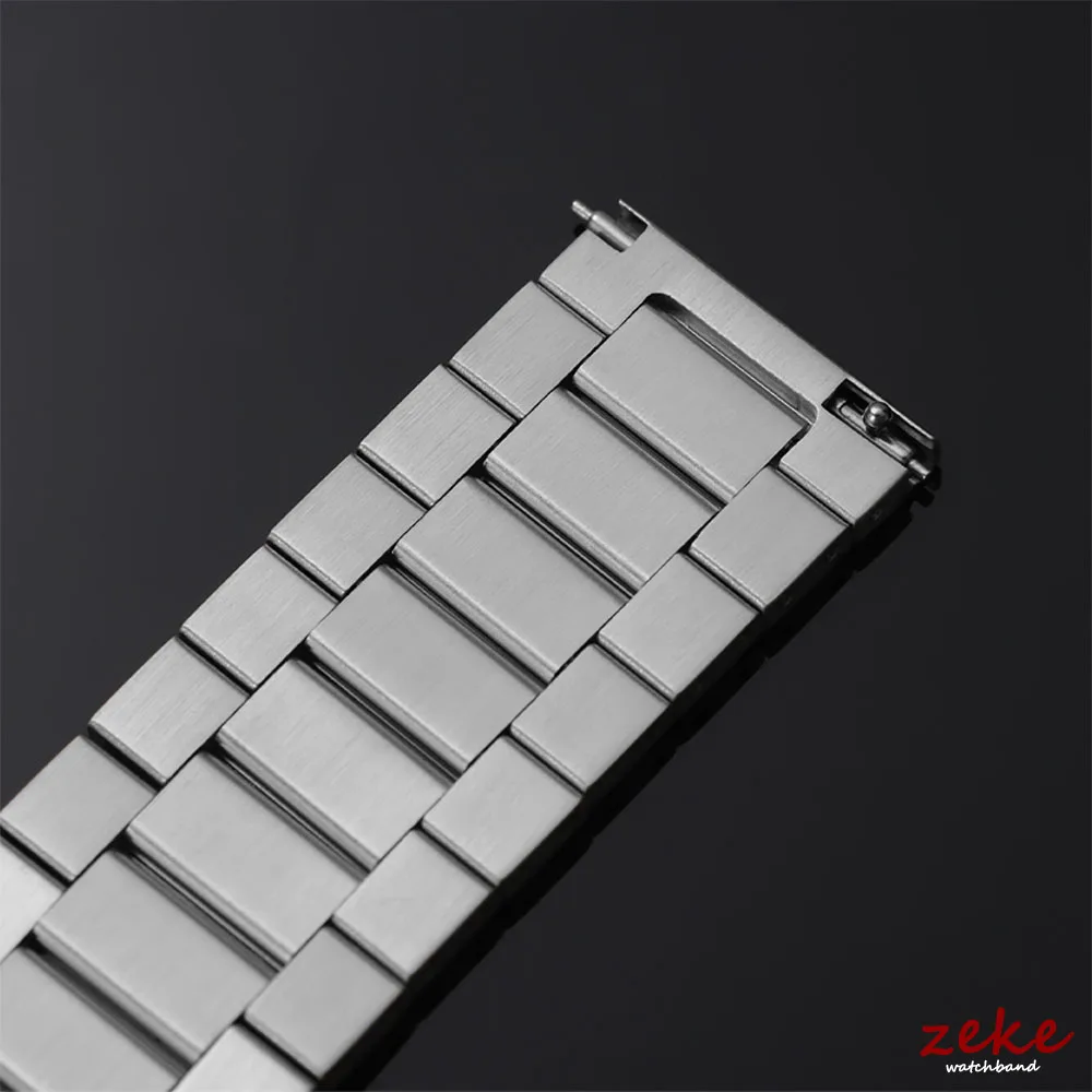 Men's Solid Stainless Steel Watch Strap - Silver Metal Band with Double Press Butterfly Buckle & Quick Release