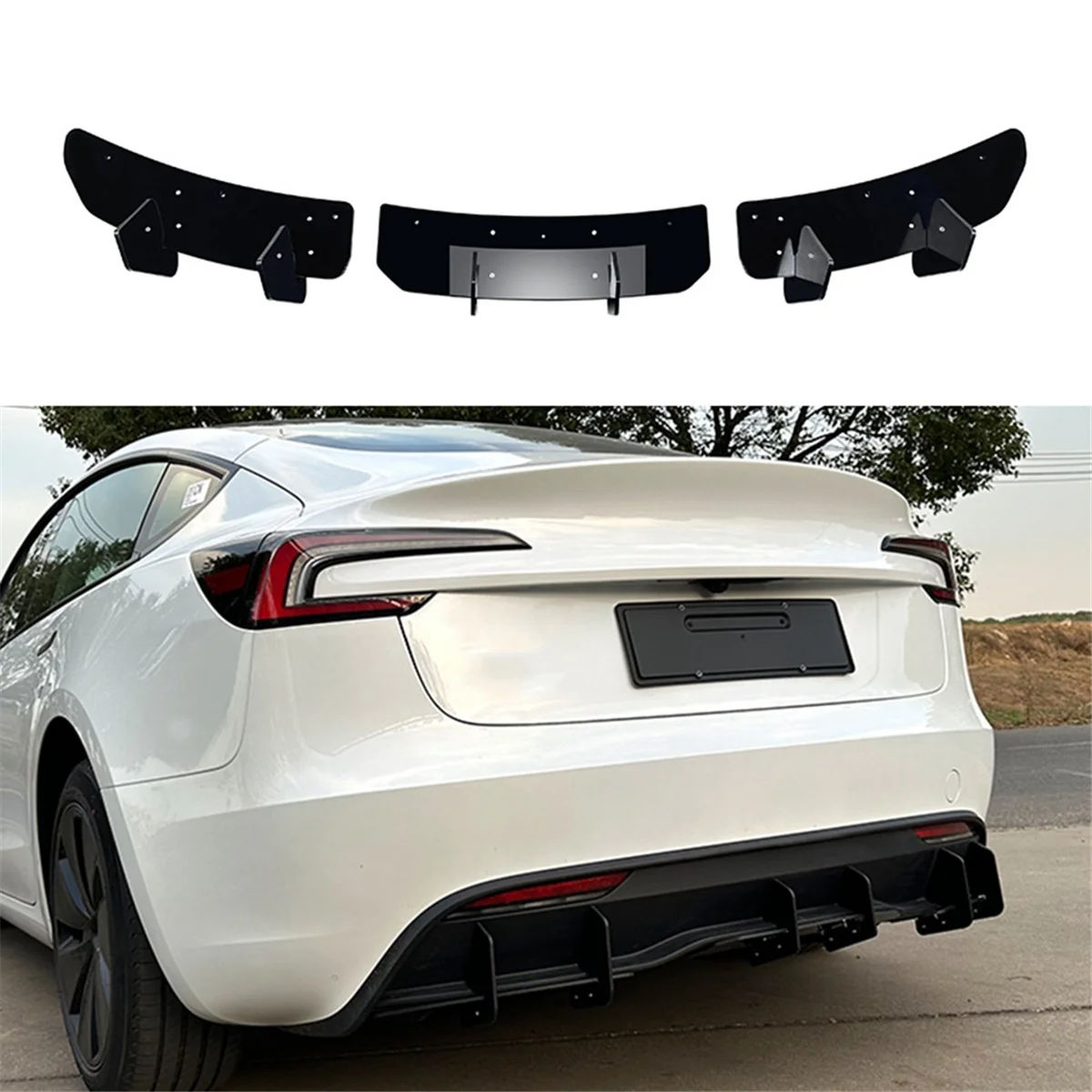 Car Rear Bumper Diffuser Spoiler Lip for Tesla Model 3 2023+ Car Styling Accessories