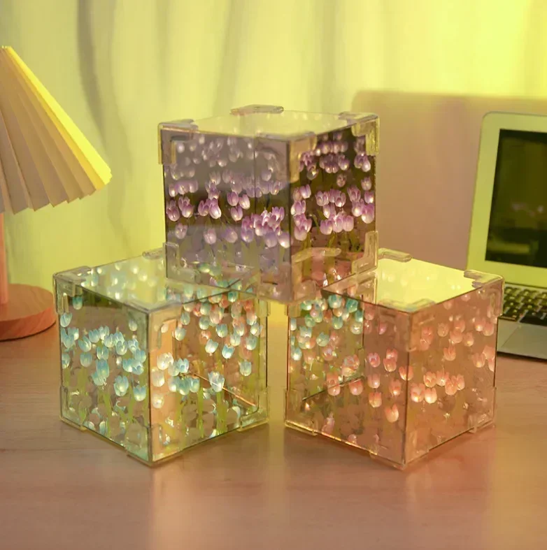 Creative DIY Cube Tulip Night Light Kit – Handmade Home Decor & Lamp; Festive Atmosphere Lamp S88f220ebfc5646608ecbe1c455aafb317