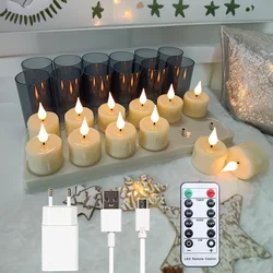 Rechargeable Flameless LED Tea Light Candles with Remote Control and Timer for Home Decor and Holidays (Ivory)